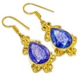 thumbnail image 1 of Blue Sapphire (Simulated) Silver 18k Yellow Gold Plated Earring 1.87" E24-391, Beautiful Jewelry For Woman, New Year Sale, Valentin's Day Gift, 1 of 1