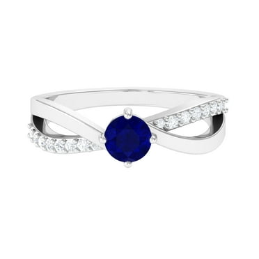 Rosec Jewels Blue Sapphire Solitaire Infinity Ring with Diamond for Women - AAA Quality, 925 Sterling Silver, US 4.00