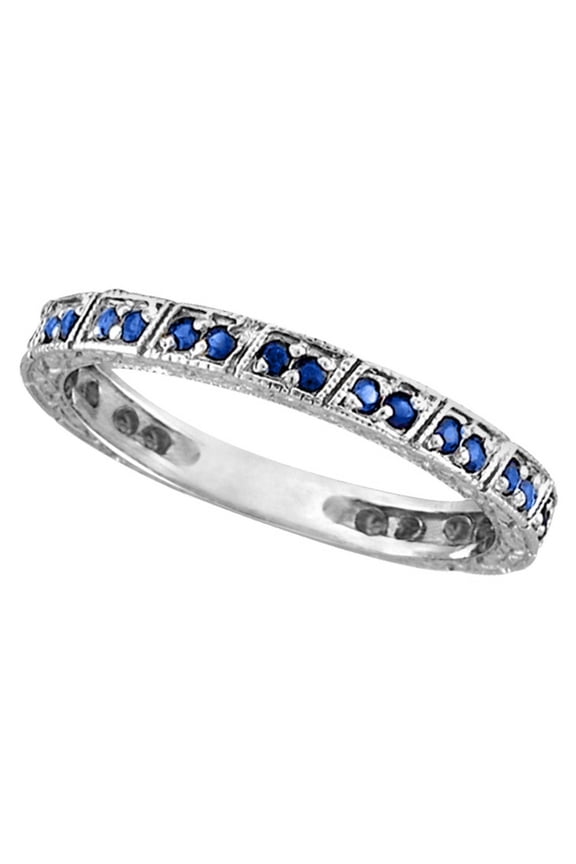 Blue Sapphire Stackable Ring Anniversary Band in Palladium