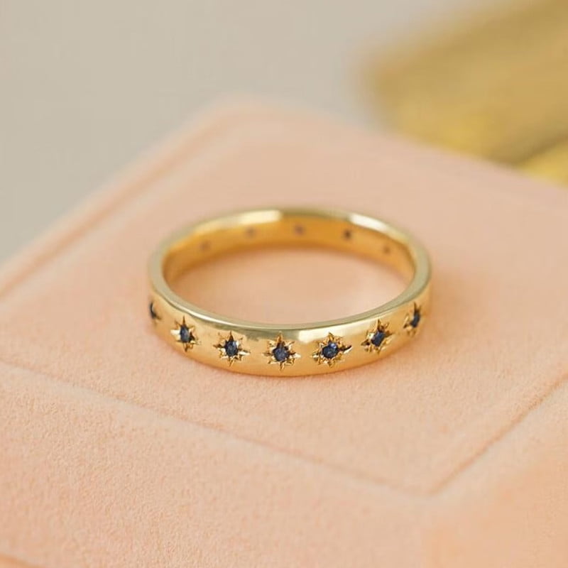 Blue Sapphire Star Half Eternity Band, Sapphire Minimalist Engagement ...