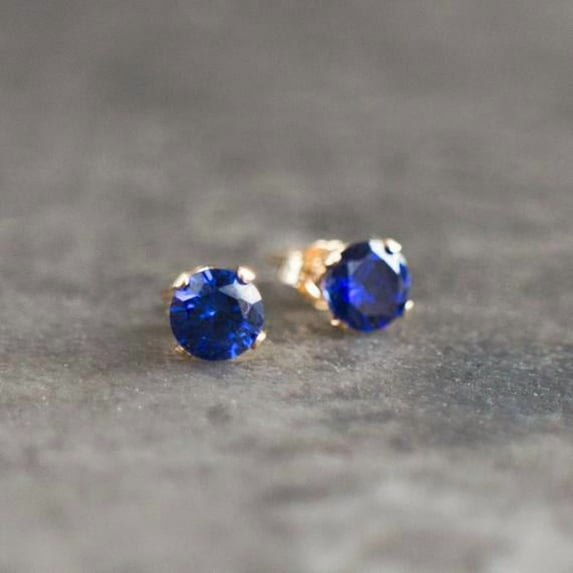 Blue Sapphire Stud Earrings Earrings for Women 14K Yellow Gold Plated