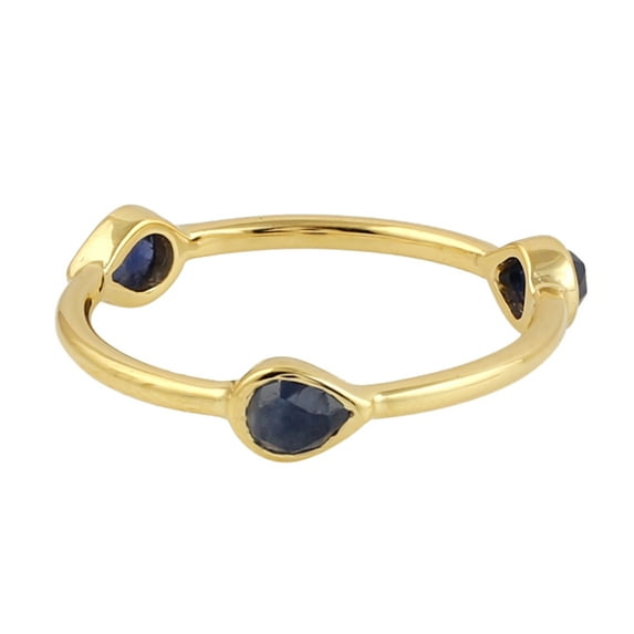 Blue Sapphire Three-Stone Ring 10k Yellow Gold Stackable Jewelry