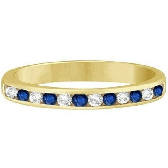 Blue Sapphire Topaz Wedding Band Stackable Ring 925 Sterling Silver Yellow Gold Plated Gemstone Jewelry For Women Gift By KIRAN FINE JEWELS