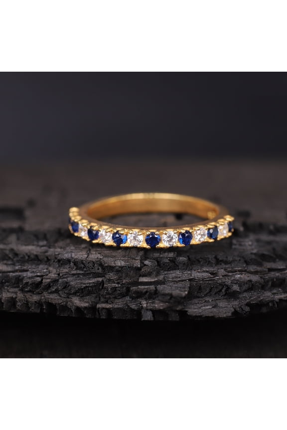 Blue Sapphire Wedding Band Diamond Stacking Matching Band Minimalist Dainty Jewelry 925 Silver Bridesmaid Jewelry Personalized Gift For Mom