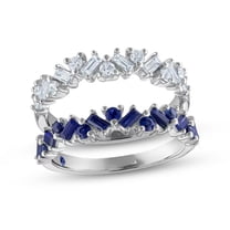 Blue Sapphire & White CZ Baguette Chevron Ring Enhancer in 925 Sterling Silver – Double Guard Wrap Band for Engagement Rings