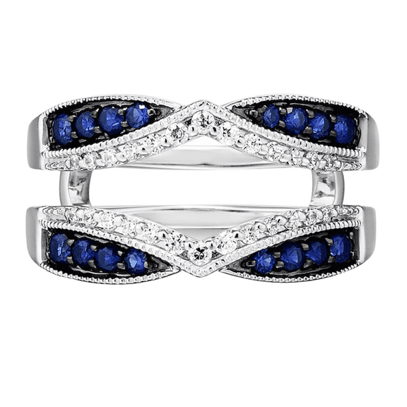 Blue Sapphire & White Diamond Wrap Ring Jacket in 925 Sterling Silver - Wedding Engagement Ring Enhancer For Women & Girls