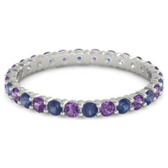 Blue Sapphire With Amethyst Round 2.50 MM Eternity 925 Sterling Silver Women Stacking Ring Size US- 8