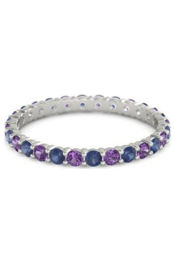 Blue Sapphire With Amethyst Round 2.50 MM Eternity 925 Sterling Silver Women Stacking Ring