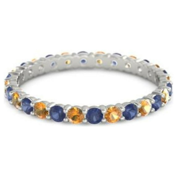 Blue Sapphire With Citrine Round 2.50 MM Eternity 925 Sterling Silver Women Stacking Ring