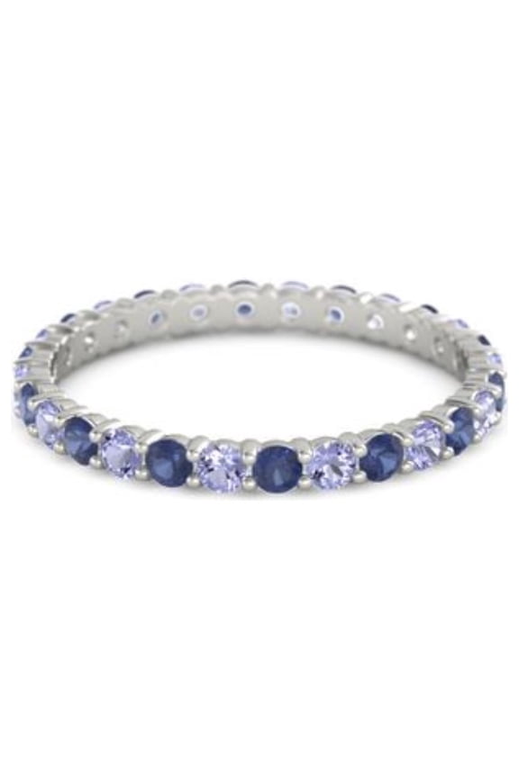 Blue Sapphire With Iolite Round 2.50 MM Eternity 925 Sterling Silver Women Stackable Ring
