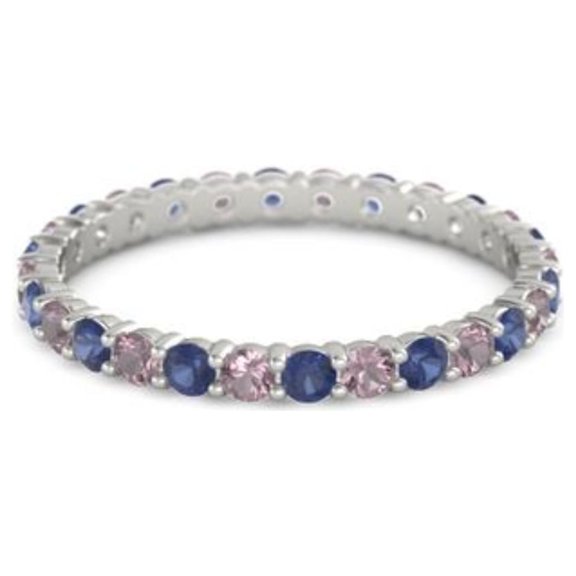 Blue Sapphire With Rhodolite Garnet Round 2.50 MM 925 Sterling Silver Women Stackable Ring