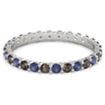 thumbnail image 1 of Blue Sapphire With Smoky Quartz Round 2.50 MM Eternity 925 Sterling Silver Women Stackable Ring Size US- 9, 1 of 5