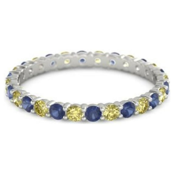 Blue Sapphire With Yellow Tourmaline Round 2.50 MM 925 Sterling Silver Women Stackable Ring
