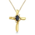 thumbnail image 1 of Blue Sapphire and Diamond Cross Necklace Pendant 14k Yellow Gold, 1 of 1