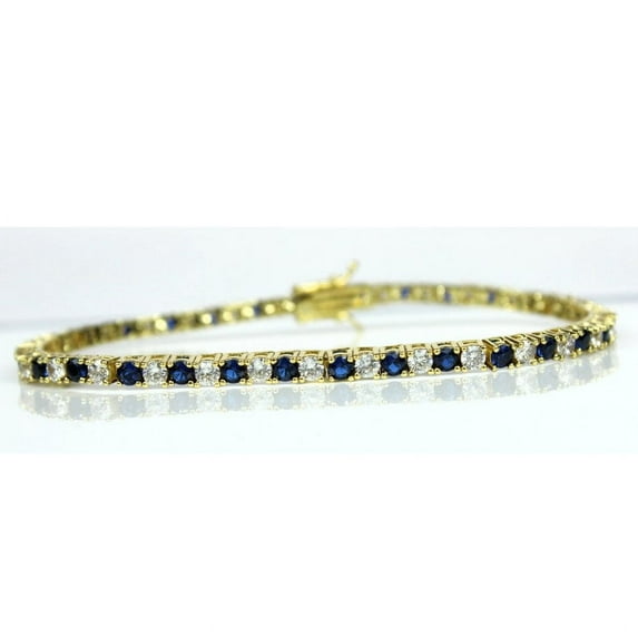 925 Silver Blue Sapphire And CZ tennis Bracelet / 14k Gold plated Bezel Set Sapphire Tennis Bracelet