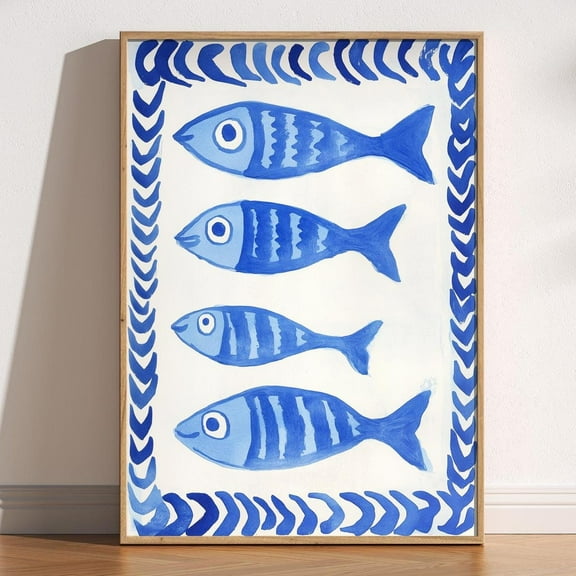 Blue Sardines Fish Art Print, Playful Hand Drawn Trendy Coastal Wall Art, Mediterranean Kitchen Decor, Nautical Fishermancore, Beach House Wall Art, Modern Wall Decor, 8x12 UNFRAMED