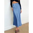 thumbnail image 1 of Blue Satin High Waist A-Line Midi Skirt Women Elegant Flare Skirt, 1 of 5