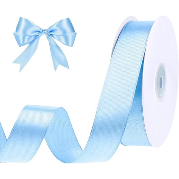 Blue Satin Ribbon 1 Inch 50 Yards Light Baby Blue Ribbon | Baby Shower Decor Ribbon for Hair Bows Wedding Balloon Wreaths Summer Party Decoration Baby Boy Shower Ribbons