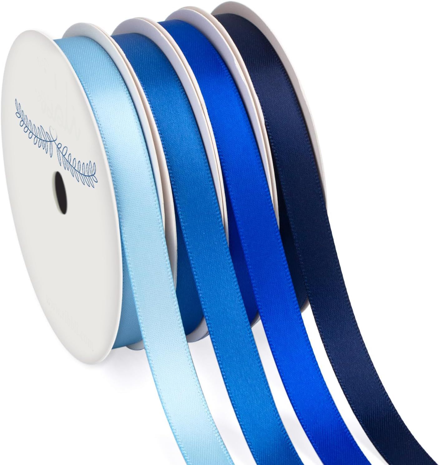 Blue Satin Ribbon 3/8 Inch x 4 Rolls Total 40 Yards- Baby Blue/Royal ...