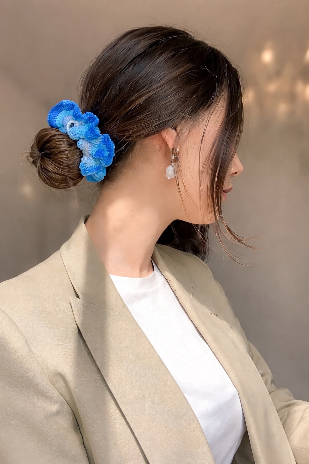 Blue Satin Scrunchie Hair Tie for Women & Girls | Soft Elastic Ponytail Holder | No Damage Hair Band for Daily Wear & Styling