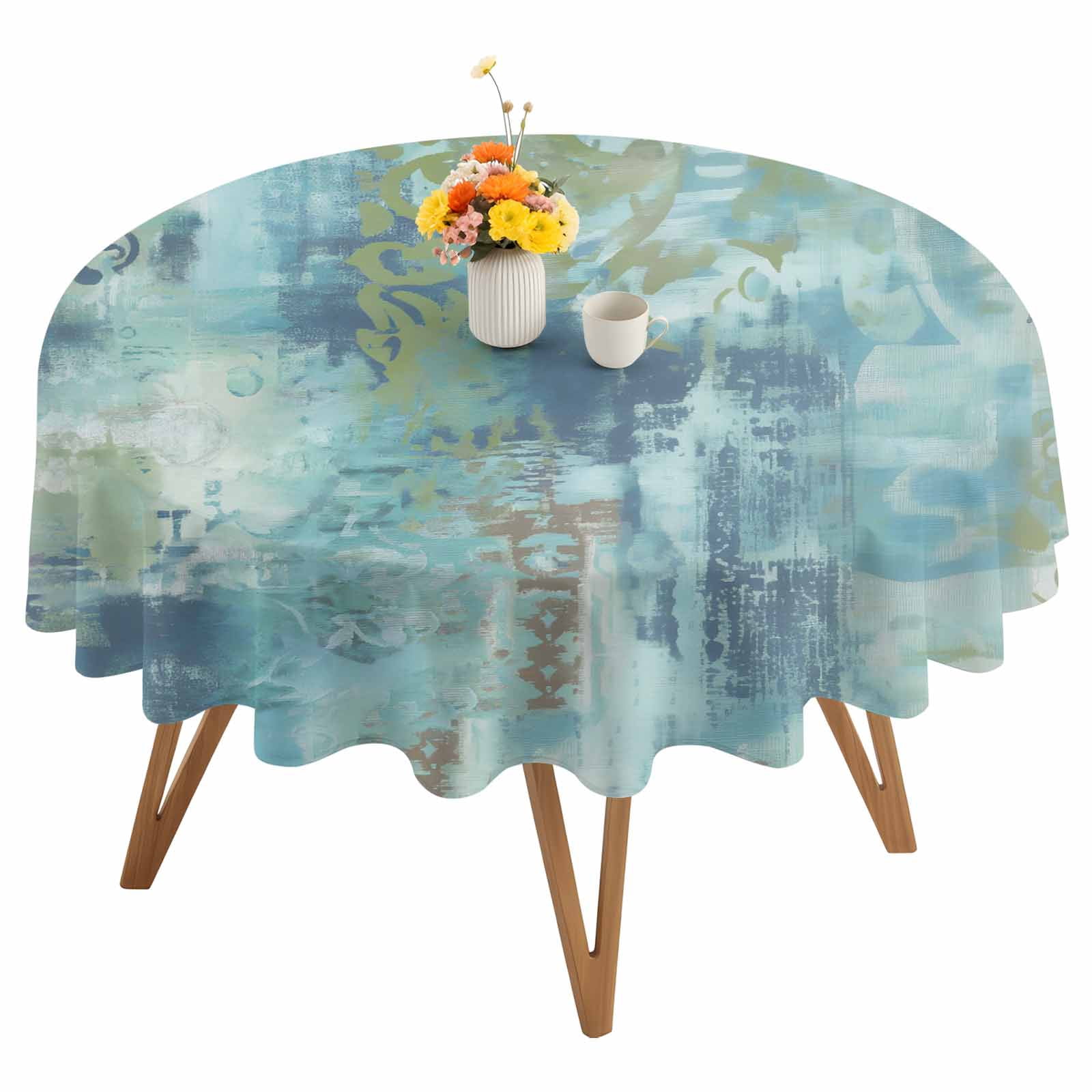 Blue Satin Texture Round Tablecloth 54 inches Retro Abstract Green ...