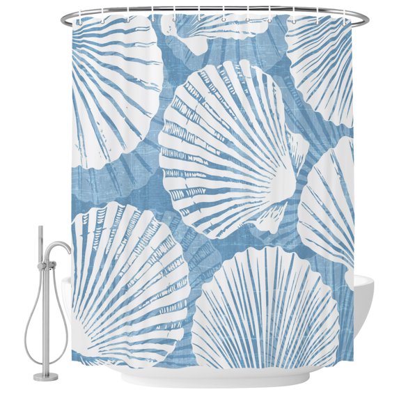 Blue Scallop Coastal Shower Curtains for Bathroom, Waterproof Fabric Bath Curtains Decor, Bath Tub Curtain Summer Beach Nautical Decorative Shower Curtain Sets with 12 Hooks, 72x72 Inch