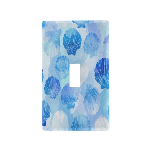 Blue Scallop Shells Watercolor Print Decorative Wall Plate, Flame Retardant PC Plastic Light Switch & Outlet Cover with Mounting Screws Fits Toggle Switch