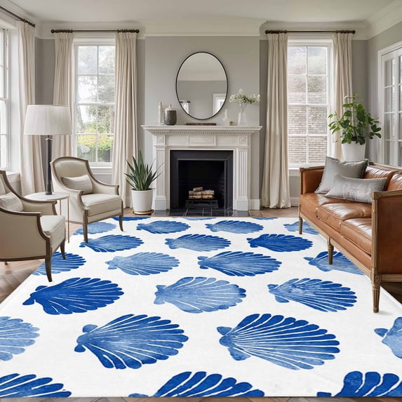 Blue Scallops Shell 8x10 Area Rugs for Living Room, Sea Ocean Coastal ...