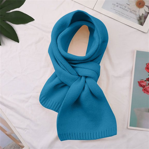 Blue Scarf Warm Solid Color Scarf for Women Autumn and Winter Solid Color Patch Versatile and Fashionable Knitted Scarf