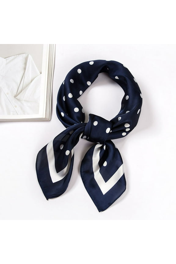 Blue Scarf Women Polka Dot Square Scarf Ribbon Scarves Kerchief Neck Scarf 70x70cm