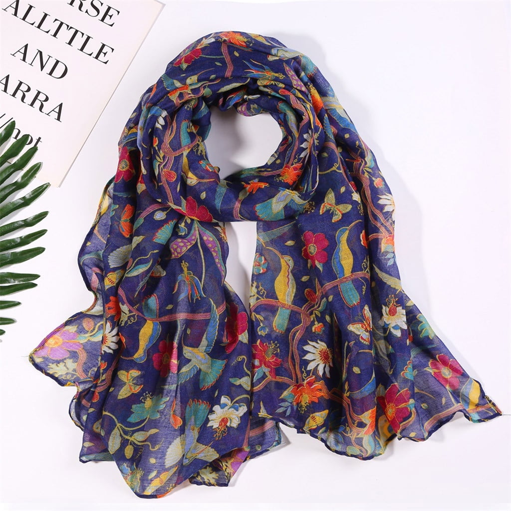 Blue Scarf Women Spring Fashion Long Print Scarf Casual Colored ...