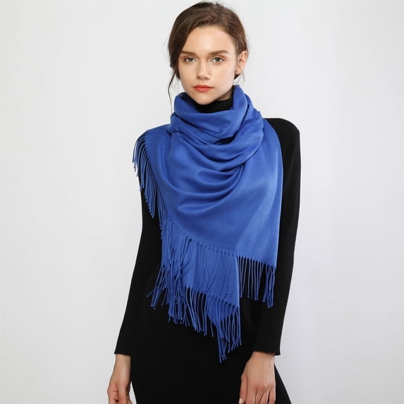 Blue Scarf for Women Pashmina Scarf Soft Solid Plain Shawl Wrap Fashion Warm Neck with Fringes on Sale Clearance
