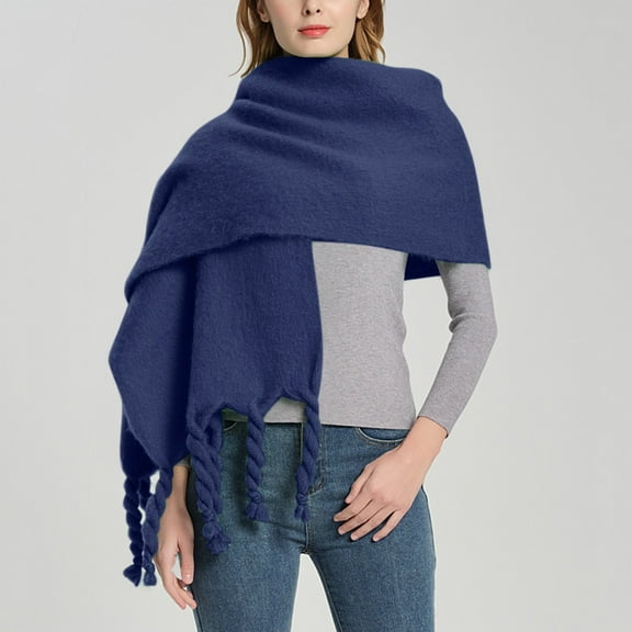 Blue Scarfs Scarf Women Fall Winter Scarf Classic Tassel Plaid Scarf Warm Soft Chunky Large Blanket Wrap Shawl Scarves