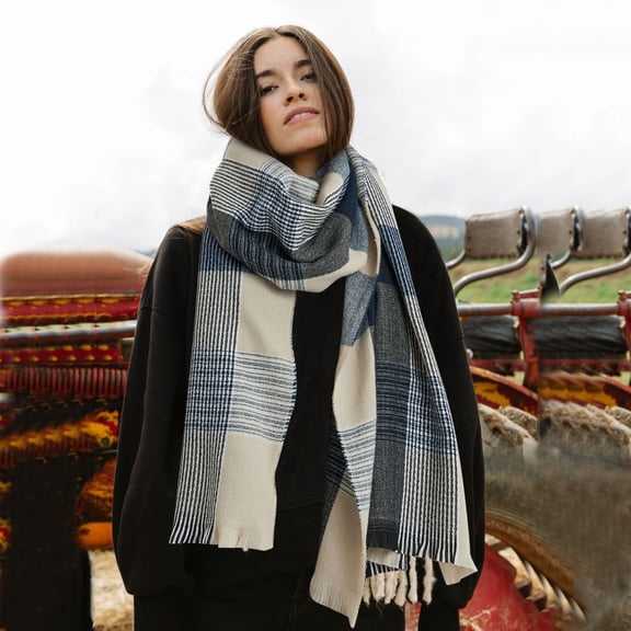 Blue Scarfs Scarf Women Fall Winter Scarf Classic Tassel Plaid Scarf Warm Soft Chunky Large Blanket Wrap Shawl Scarves