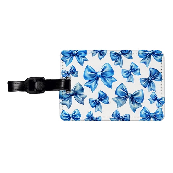 Blue Scattered Coquette Bows Watercolor Faux Leather Travel Luggage Tag