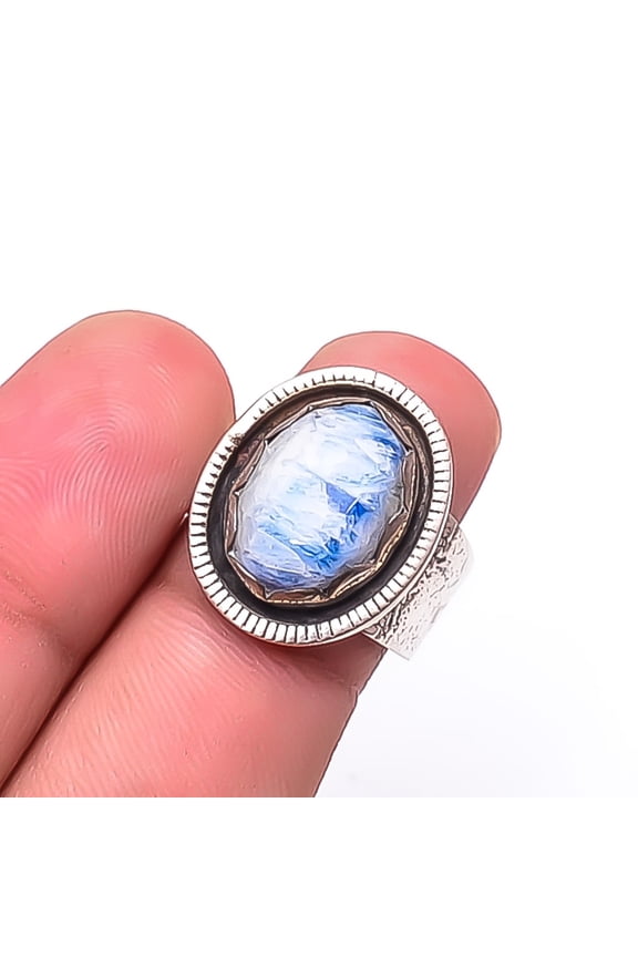 Blue Scheelite -Turkey Designer Handmade Oxidised 925 Sterling Silver Ring s.7, Blue Blue Scheelite Ring R_9447_218_40