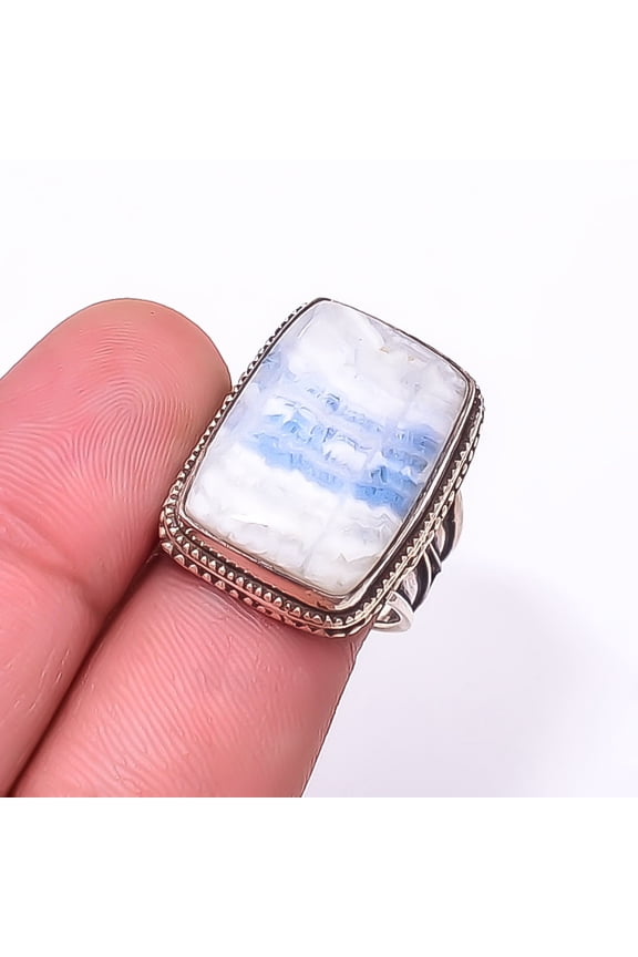 Blue Scheelite - Turkey Gemstone 925 Sterling Silver Bali Ring S.8 R_9512_421_73, New Year Sale, Valentin's Day Gift