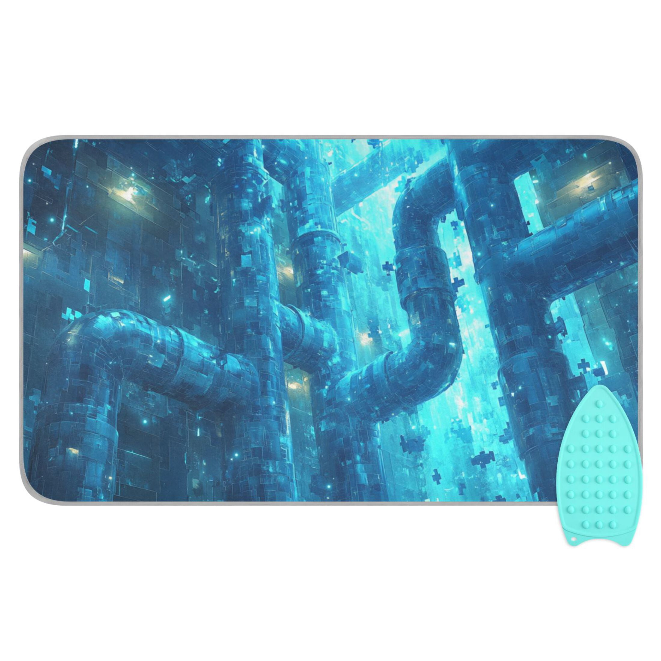 Blue Sci-fi Style Ironing Mat Blanket for Table Top Travel Portable Ironing Board Pad 47.2x27.6 Inch