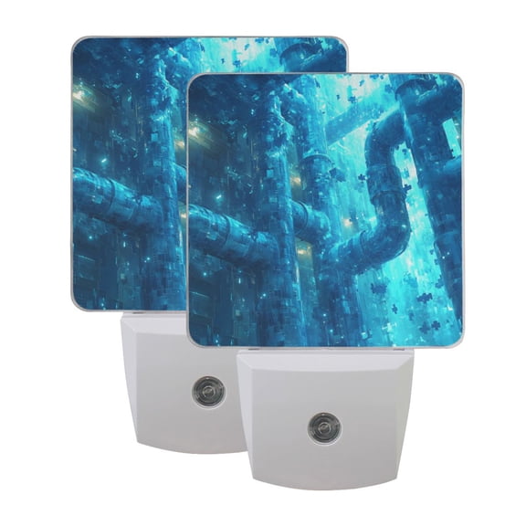 Blue Sci-fi Style LED Night Light with Smart Sensor Plug Into Wall Dusk to Dawn 2 packs