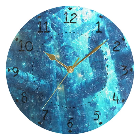 Blue Sci-fi Style Round Wall Clock Silent Battery Operated Home Decor for Living Room Bedroom