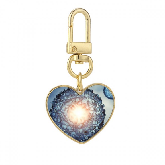 Blue Science Cells Microcosc Pattern Gold Heart Keychain Metal Keyring Holder