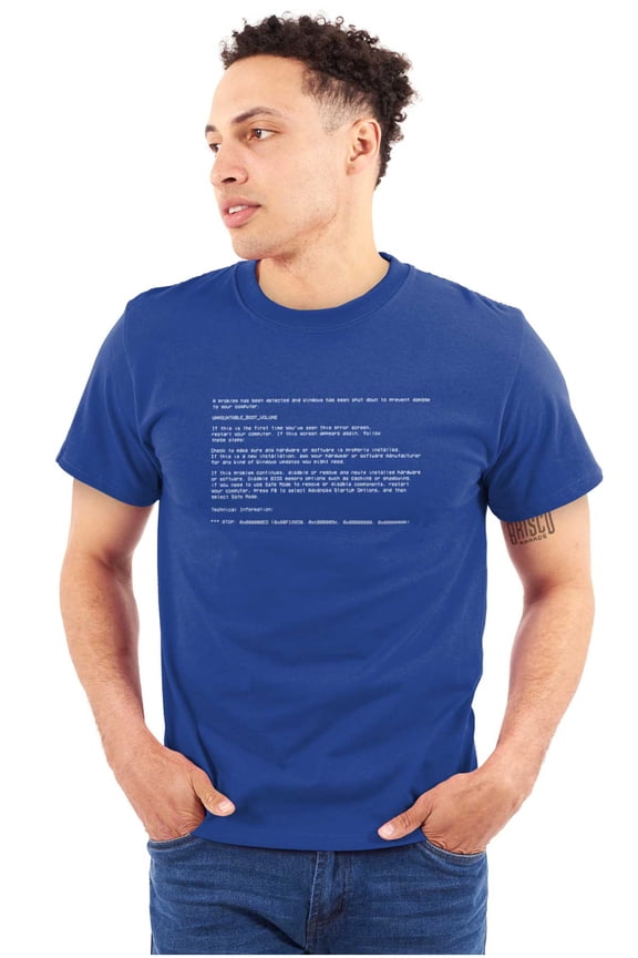 Blue Screen of Death Virus Techie Plus Size Crewneck Graphic Tee Shirt Brisco Brands 3X