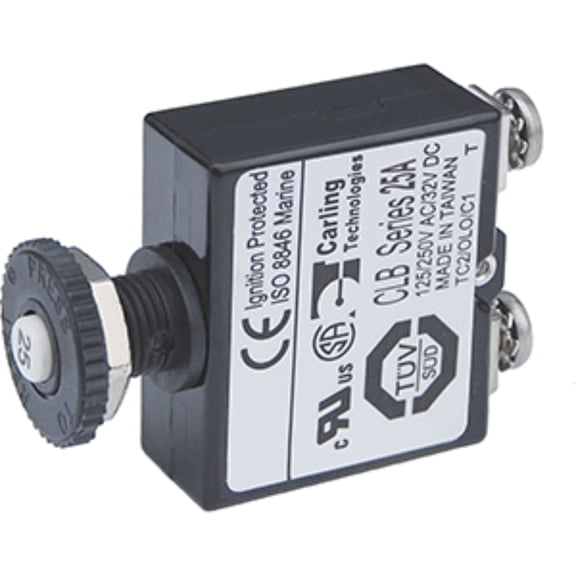 4" Black Functional Blue Sea Push Button Reset Only Screw Terminal Circuit Breaker - 25 AMP