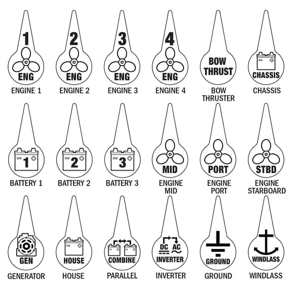Blue Sea 7902 Icon Circuit Identification Label Kit for Battery Switches | Bundle of 5