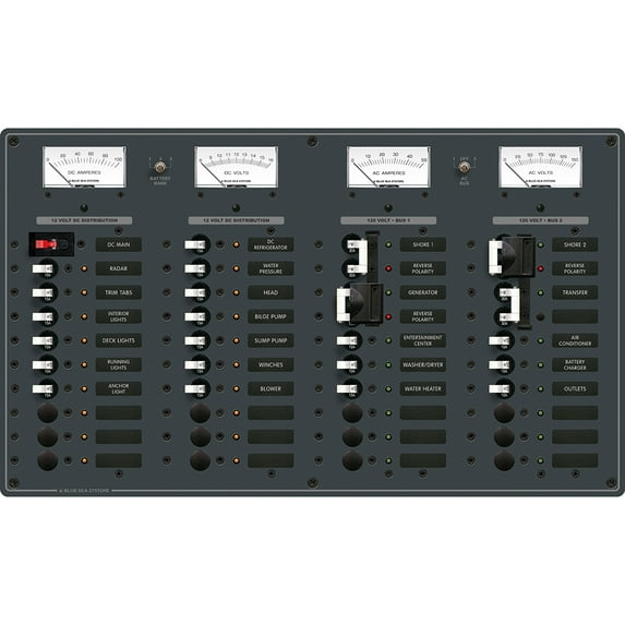 Blue Sea 8086 AC 3 Sources +12 Positions / DC Main +19 Position Toggle Circuit Breaker Panel (White Switches)