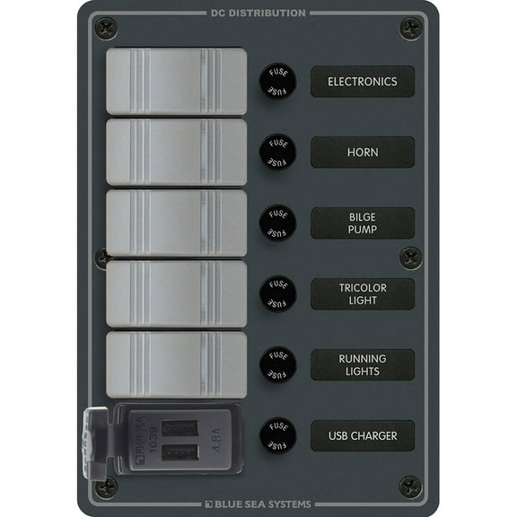 Blue Sea 8121 - 5 Position Contura Switch Panel w/Dual USB Chargers - ... [8121]