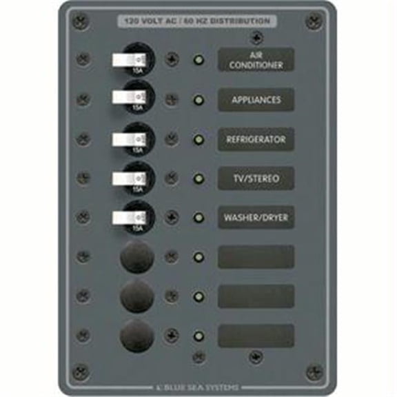 Blue Sea AC 8 Position Toggle Circuit Breaker Panel - White Switches