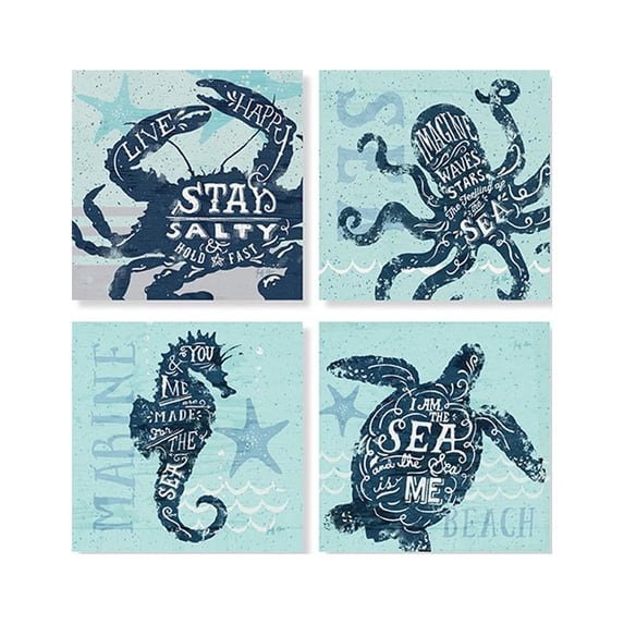 Blue Sea Animal Square House Coaster Set of 4 New