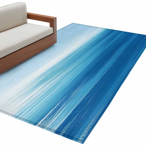 Blue Sea Area Rug 3x5ft Horizon Abstract Gradient Tranquility Ocean Scenery Non-Slip Washable Square Rugs Soft Felt Indoor Floor Mat for Bedroom Kitchen Living Room Bathroom