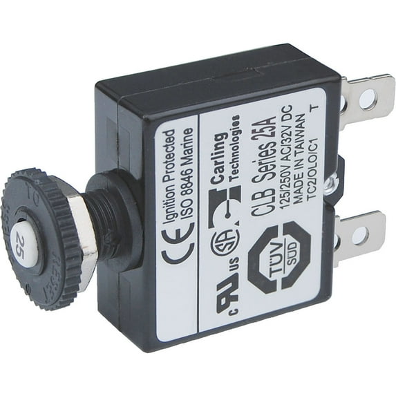 4" Black Functional Blue Sea 7058 Circuit Breaker 25A Push Button
